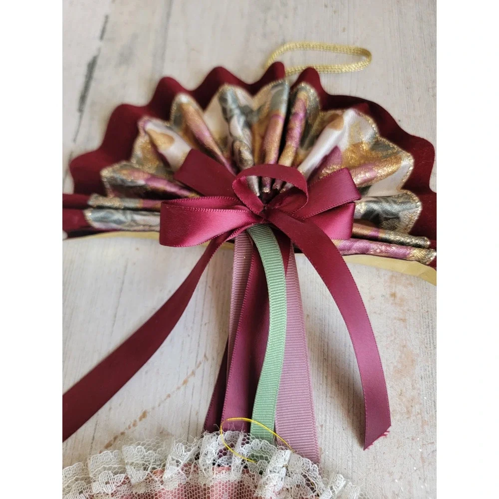 Vintage Victorian Rose fan ornament Xmas floral Unique Home decor set